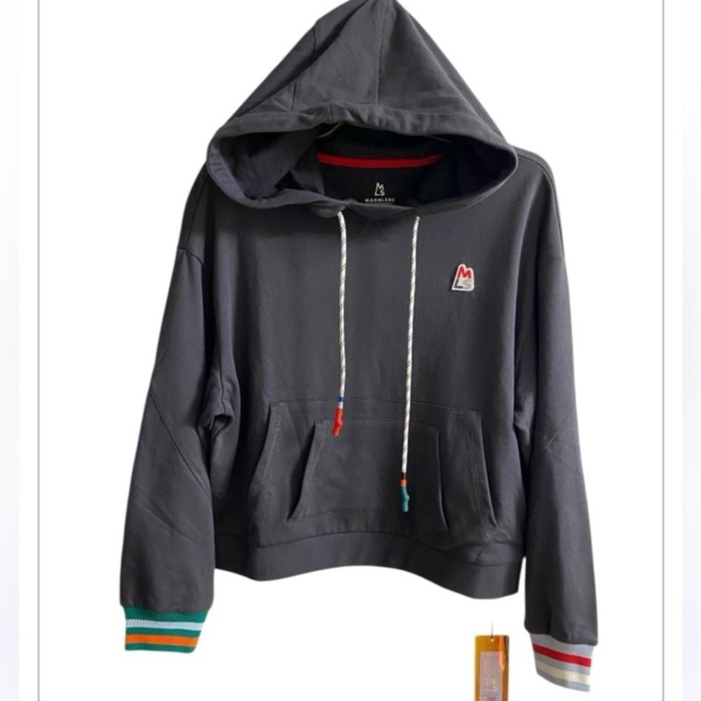 Magnlens grey hoodie colorful accents Medium NWT